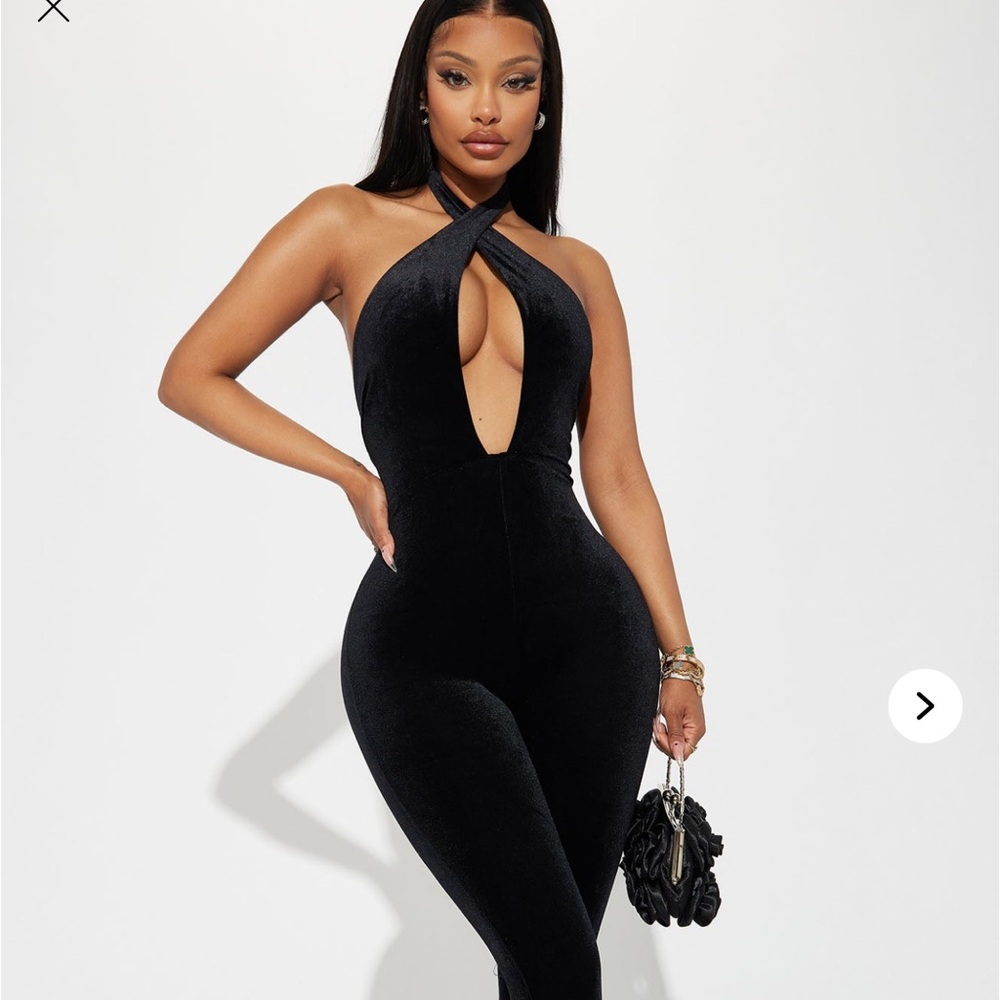 Black Velvet Jumpsuit with V-Neckline